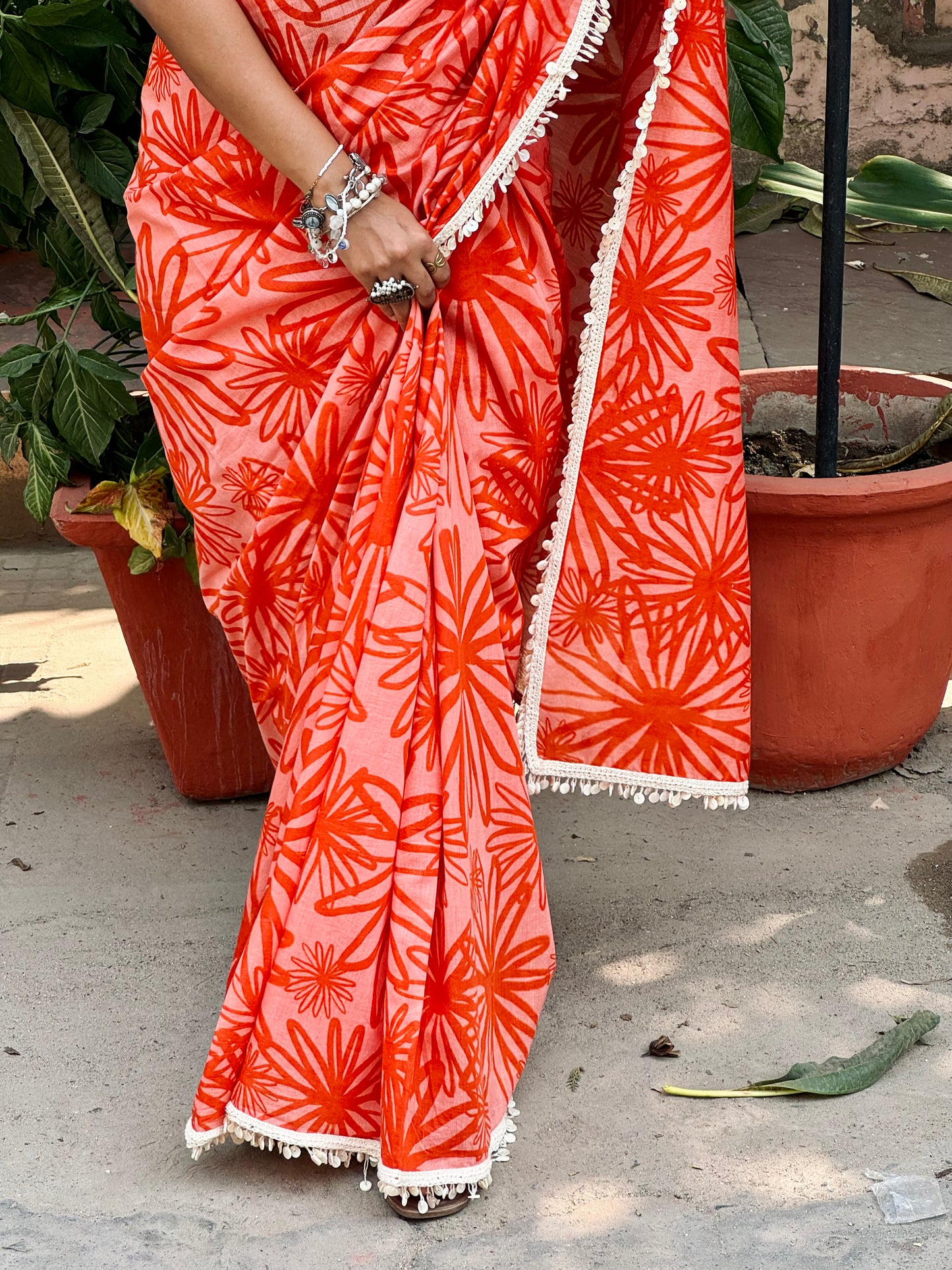 Blooming Red Florals Saree Chanderi