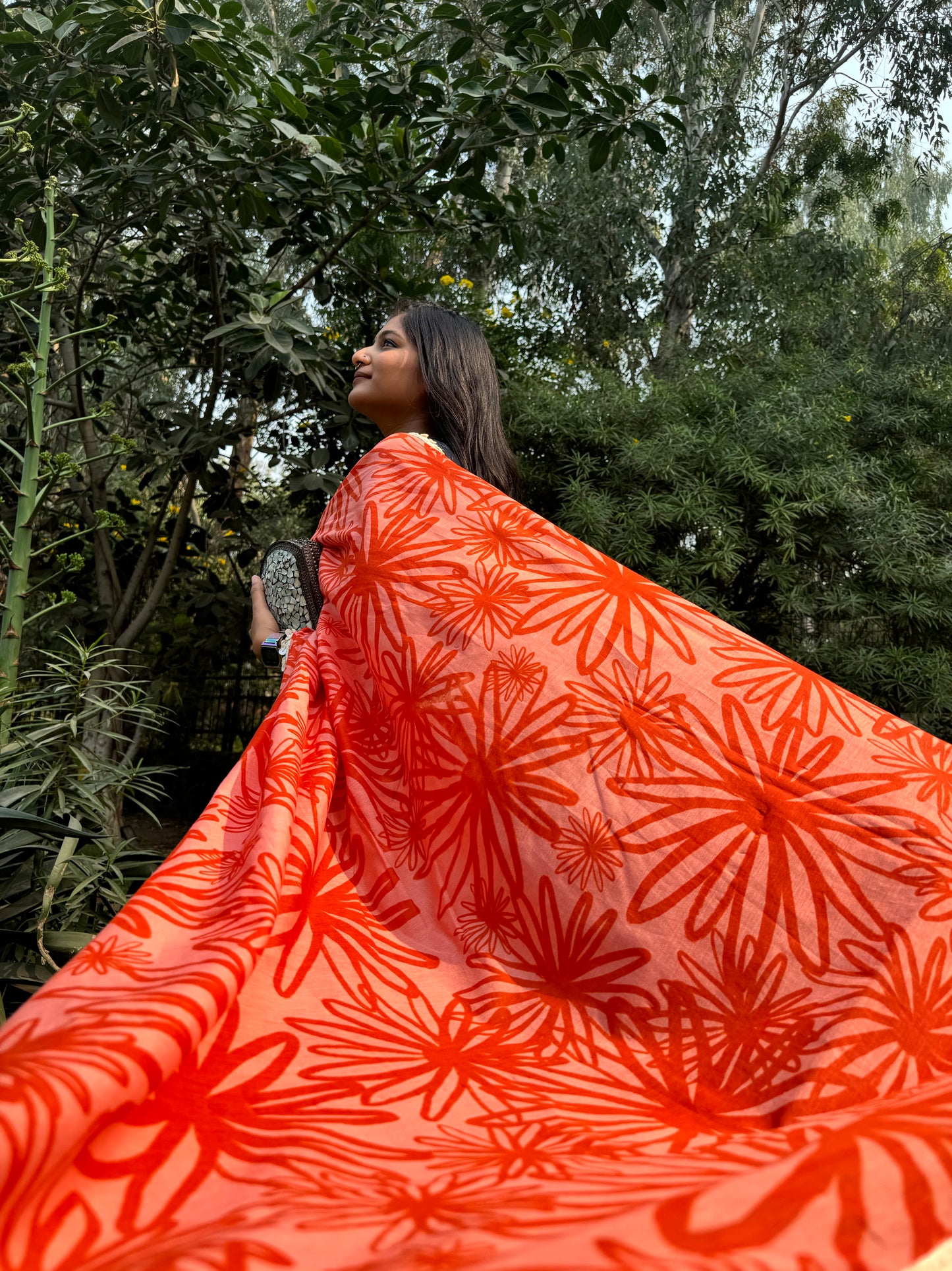 Blooming Red Florals Saree Chanderi