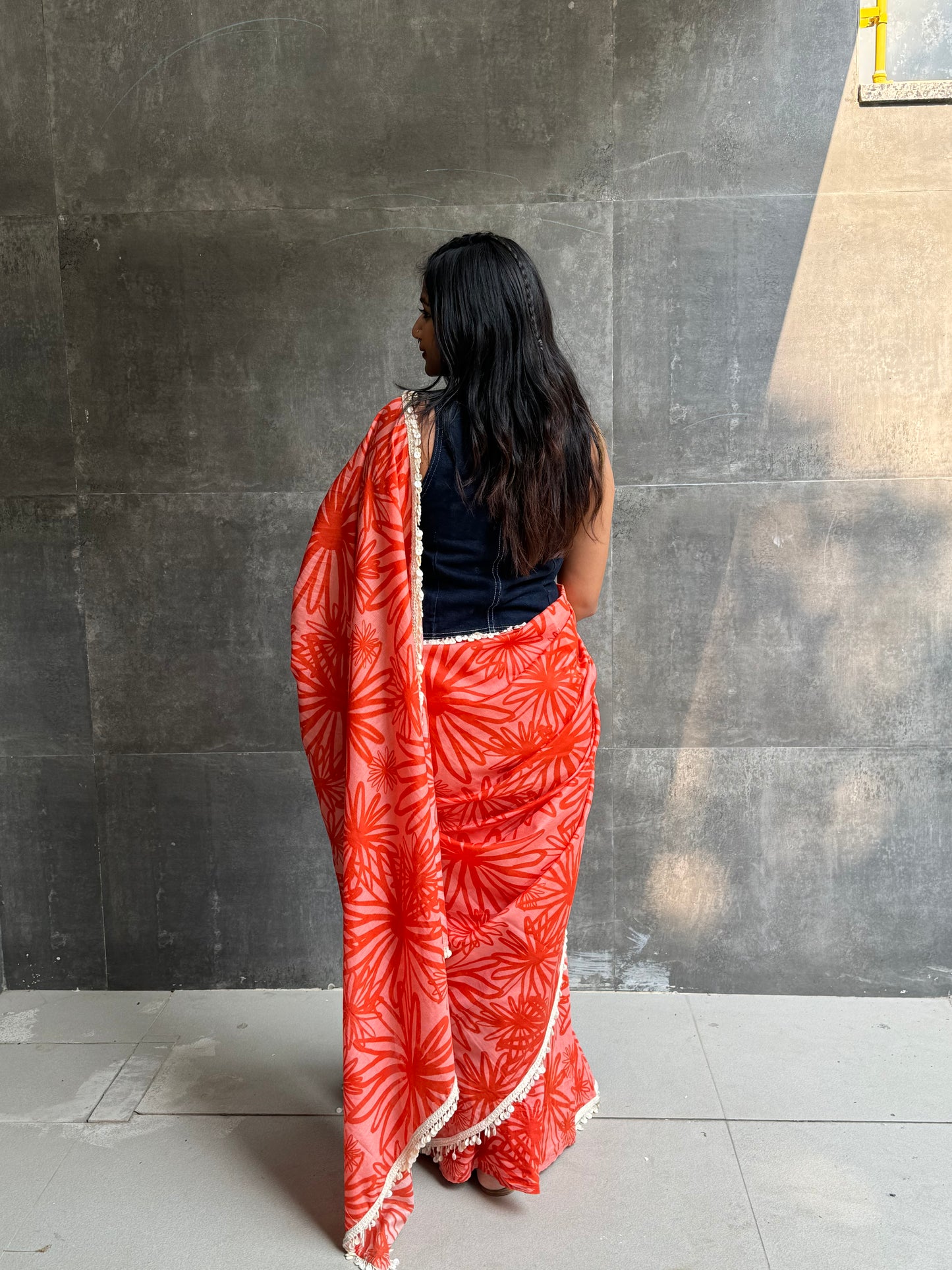 Blooming Red Florals Saree Chanderi