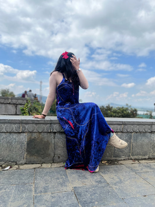 Blue Nights Tie-Up Maxi Dress