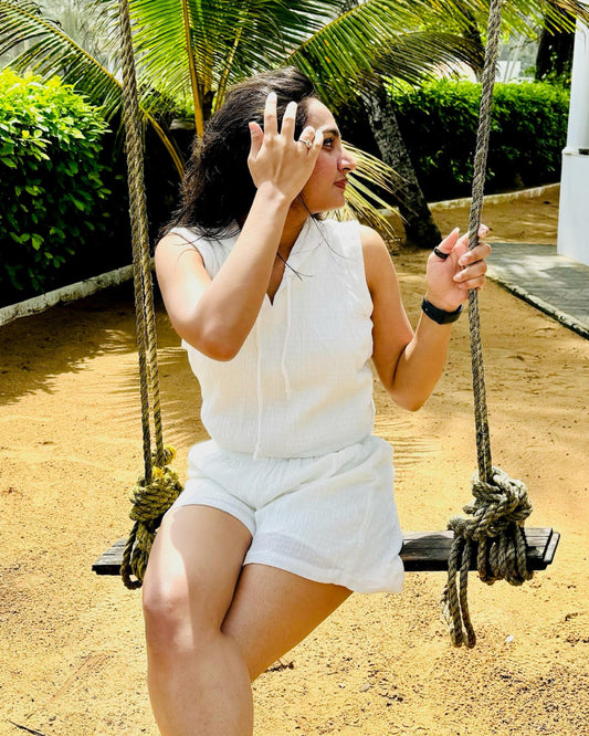 Mountain Hues Cropped Hoodie + Strech Shorts Set