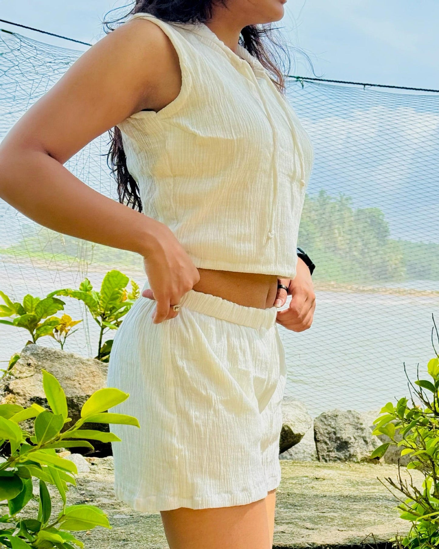 Mountain Hues Cropped Hoodie + Strech Shorts Set